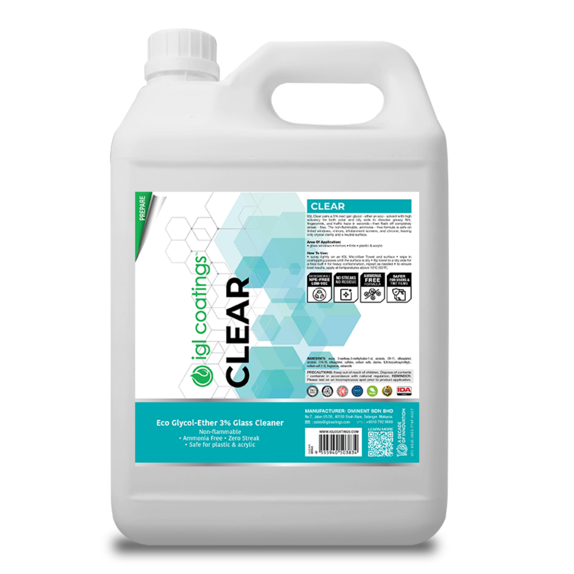 İGL ECOSHİNE CLEAR CAM TEMİZLEME 5LT.