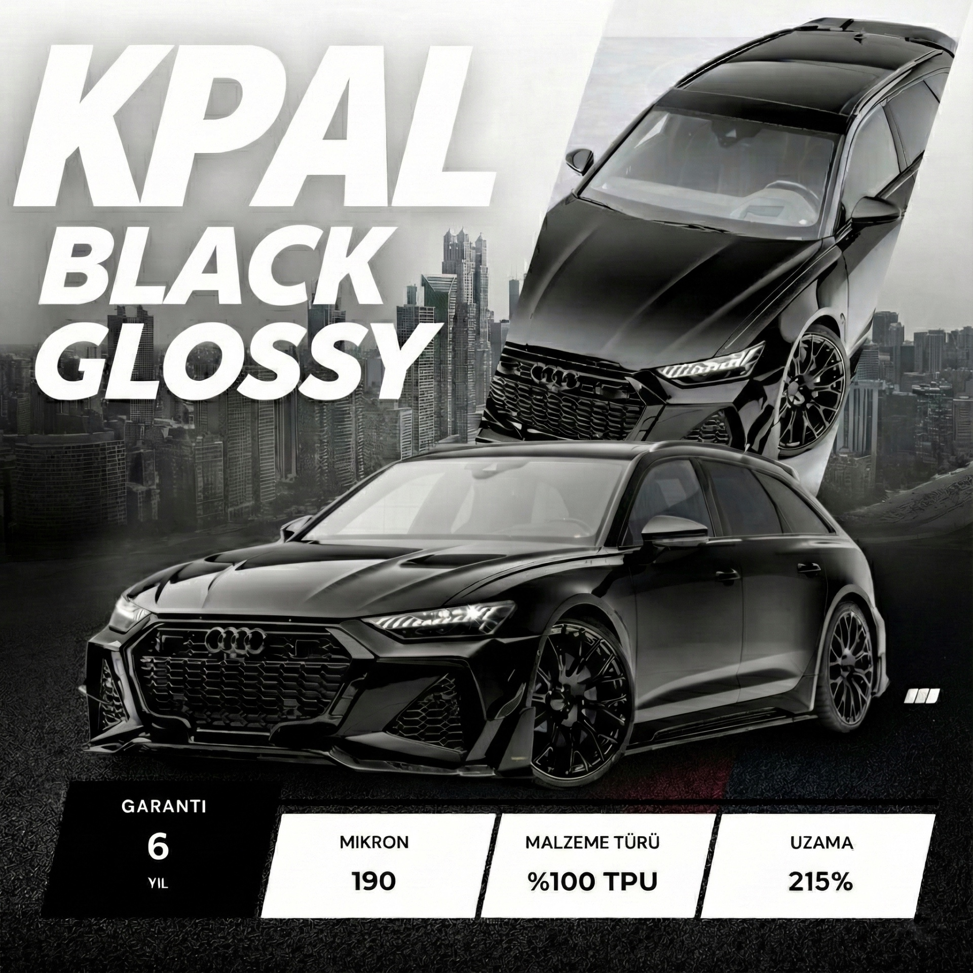 KPAL BLACK GLOSSY TPU PPF 190 MİKRON