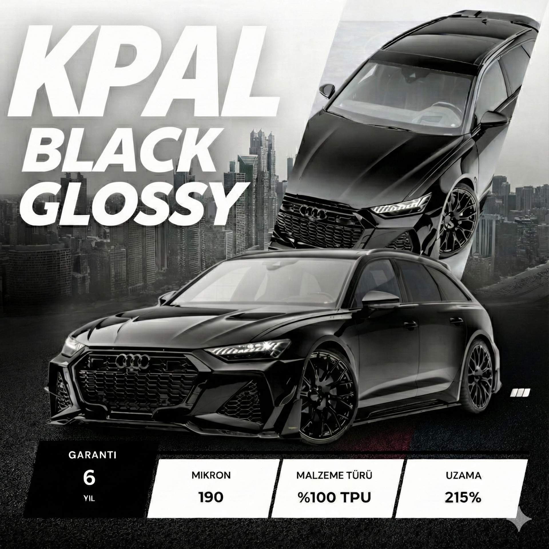 KPAL BLACK GLOSSY TPU PPF 190 MİKRON